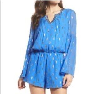 Lilly Pulitzer ARIELE SILK ROMPER IN BENNET BLUE DIAMOND METALLIC CLIP, size XL